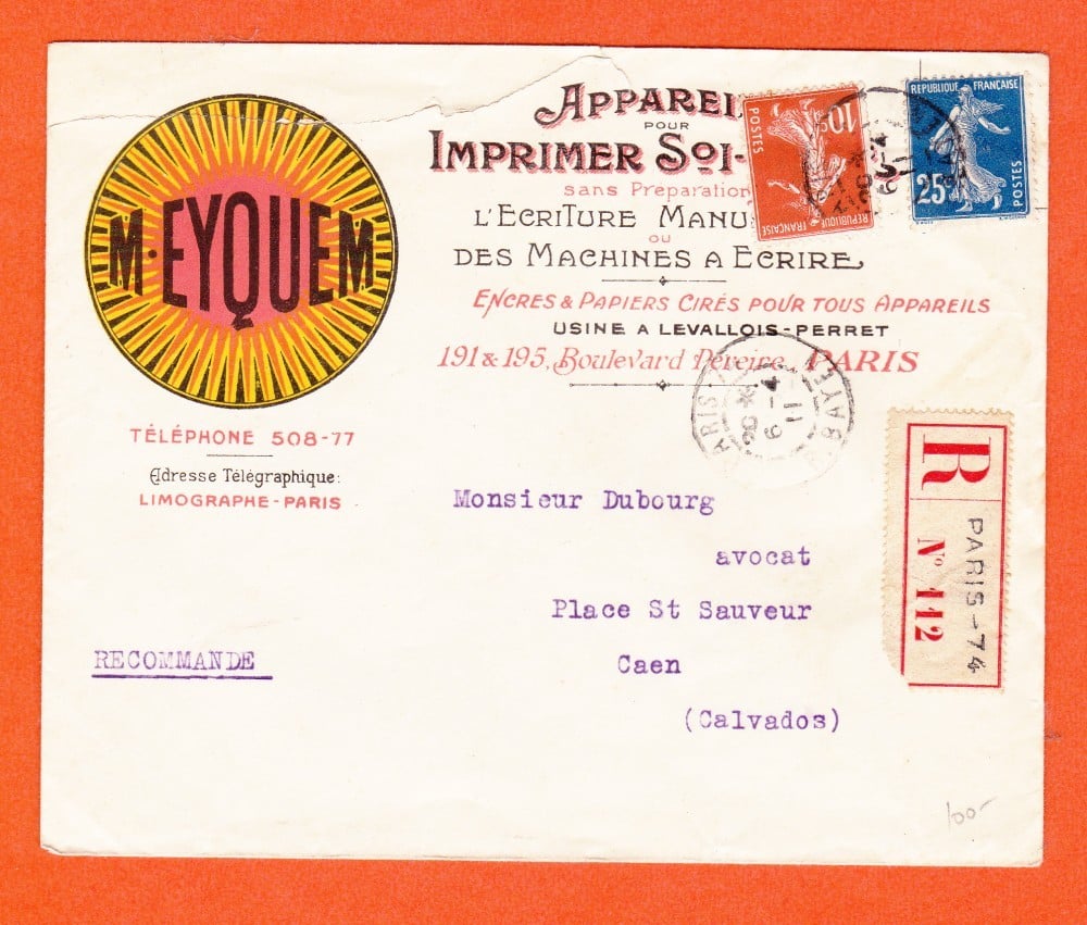 Fotografie: Plic recomandat Franța, 1941, francatură multiplă