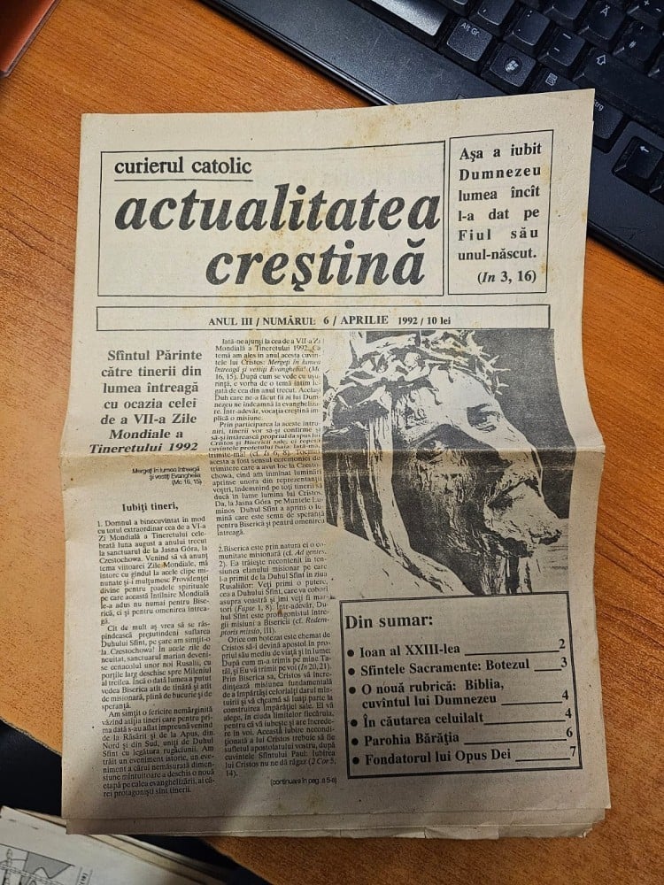 Fotografie: Ziarul „Curierul catolic — Actualitatea creștină”, nr. 6, 1992