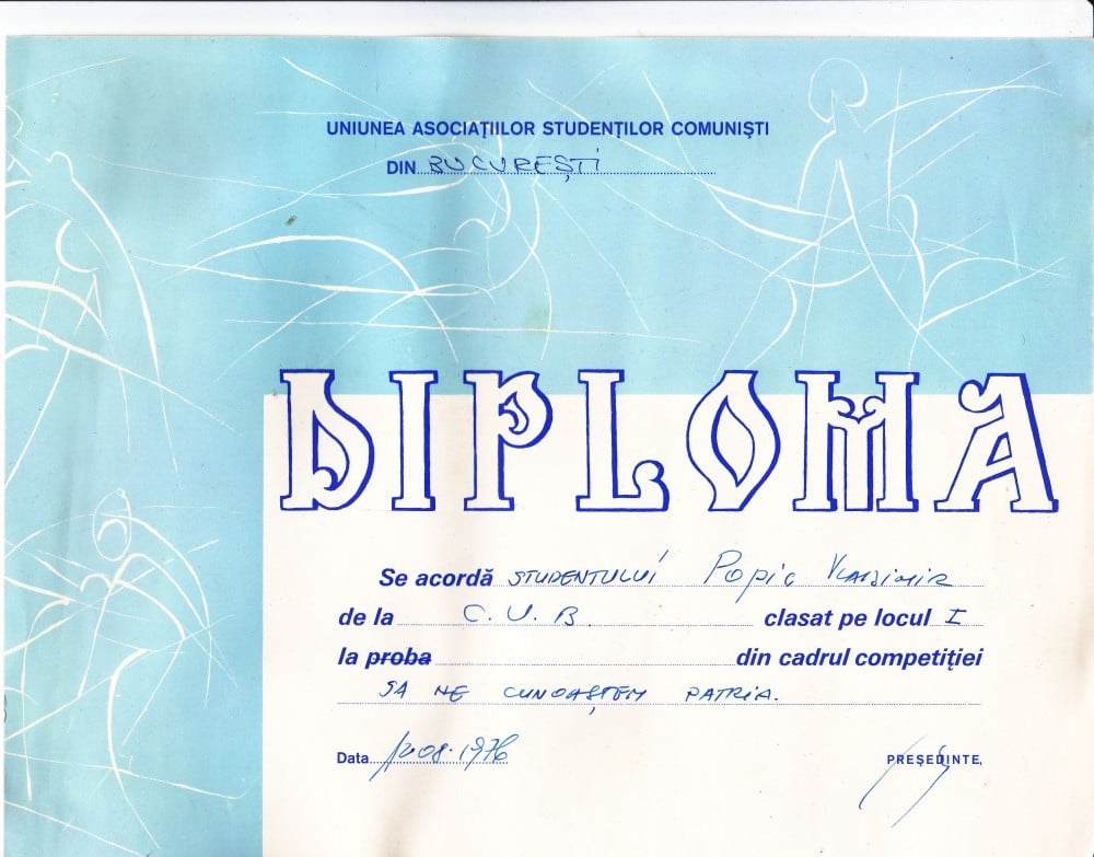 Fotografie: Diplomă U.A.S.C.R. — premiul I, 1976