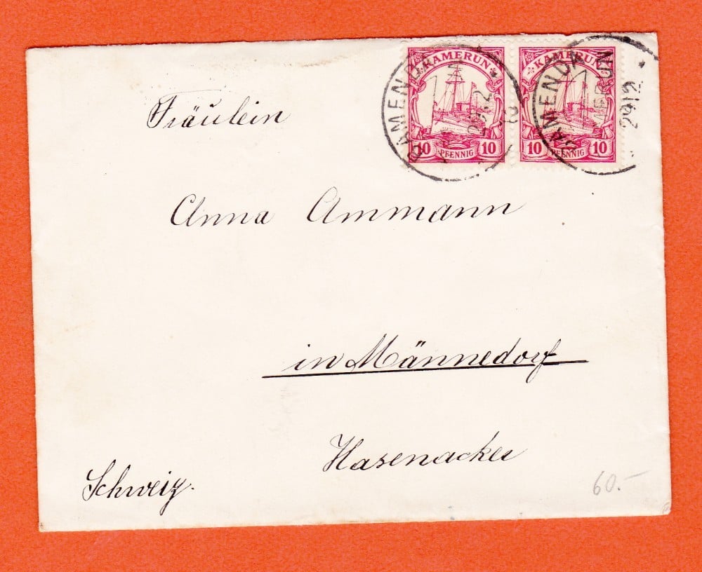 Fotografie: Plic din provincia germană Kamerun, 1914, francatură multiplă