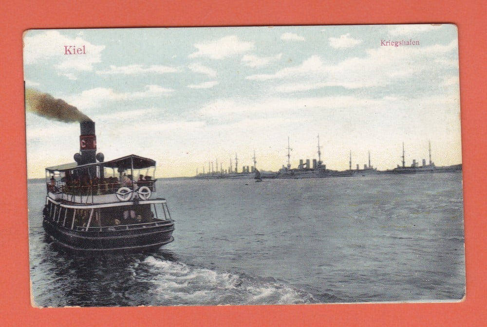 Fotografie: Carte poștală „Kiel — vapor în port”, Germania, 1908, necirculată