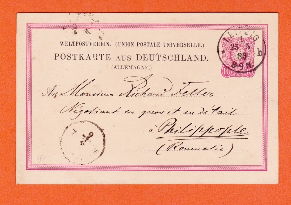 Fotografie: Întreg poștal Germania, 1883, circulat Leipzig — Filipopoli