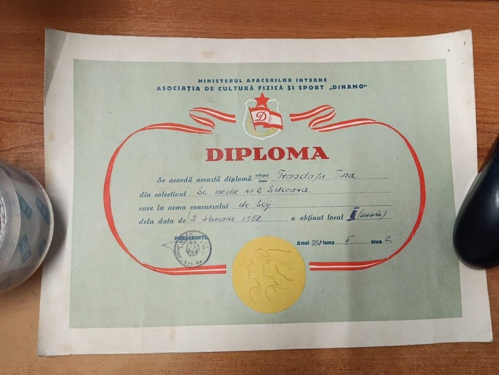 Fotografie: Diplomă — concursul de schi, Suceava, 1958, A.C.F.S. Dinamo