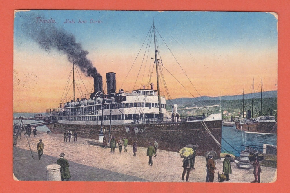 Fotografie: Carte poștală „Trieste — Molo San Carlo”, vapor, necirculată