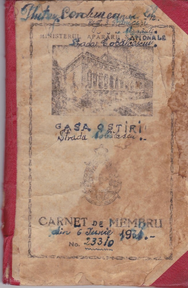 Fotografie: Carnet de membru „Casa Oștirii”, 1931