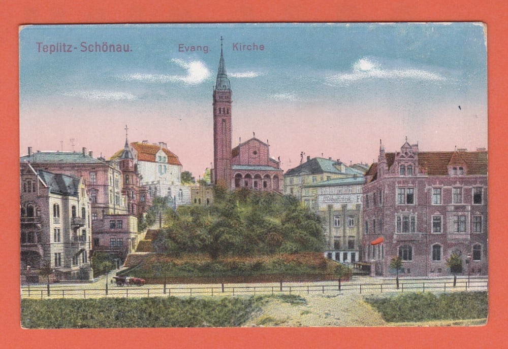Fotografie: Carte poștală „Teplitz-Schönau — Biserica evanghelică”, Cehia