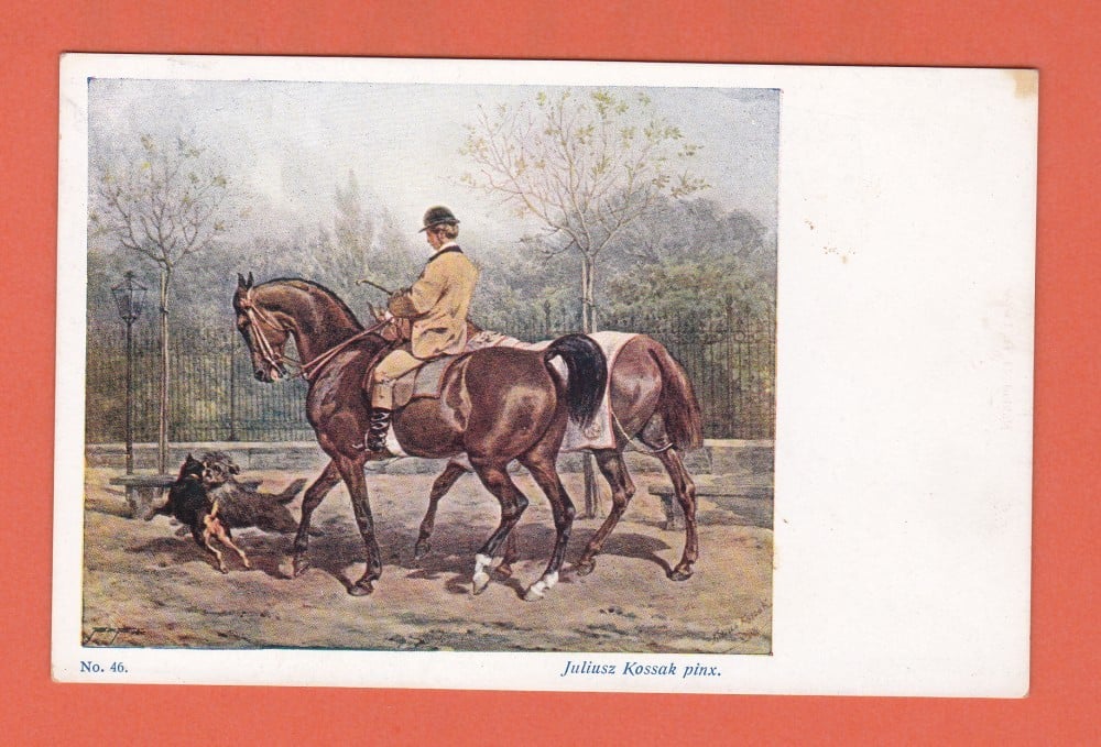 Fotografie: Carte poștală Juliusz Kossak — cai, vânătoare, necirculată