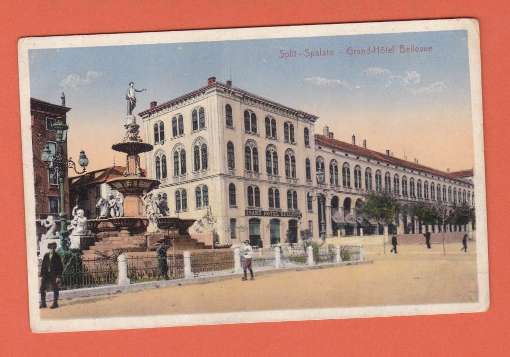 Fotografie: Carte poștală „Split — Grand Hotel Bellevue”, Croația, animată, scrisă