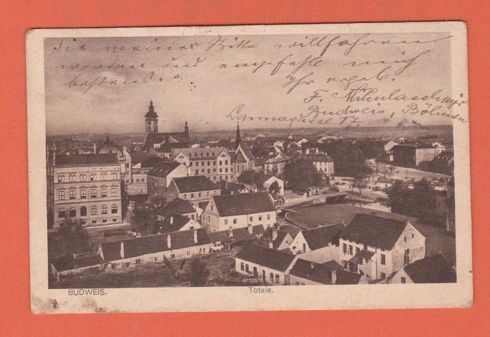 Fotografie: Carte poștală Budweis (České Budějovice), 1923, circulată spre Suceava
