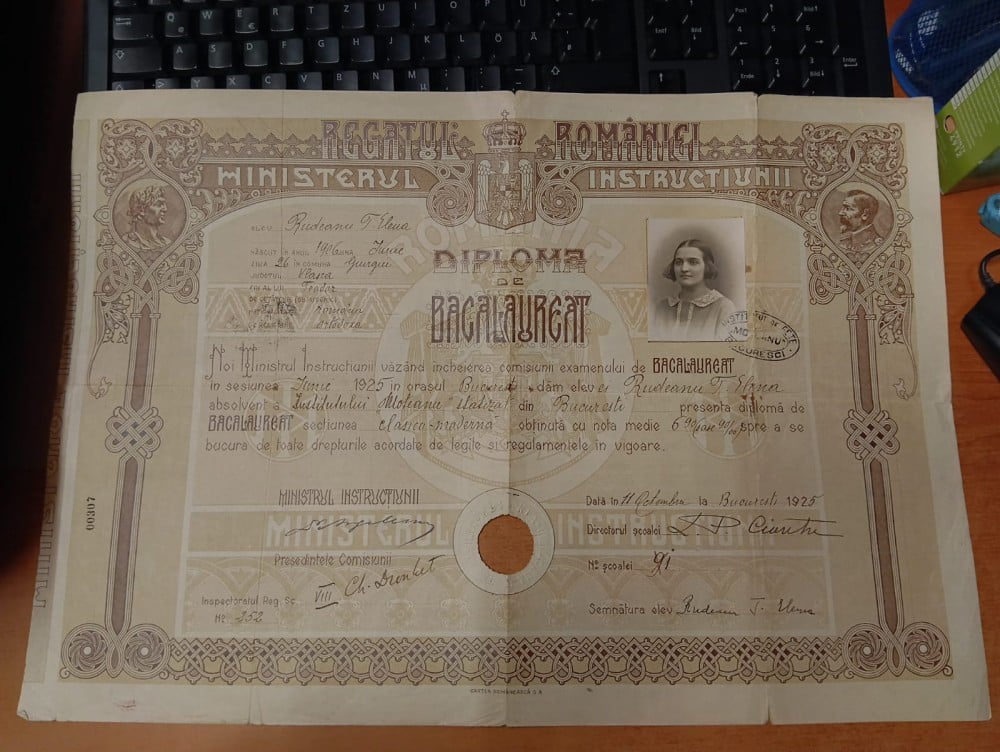 Fotografie: Diplomă de bacalaureat, Regatul României, Ministerul Instrucțiunii, 1925