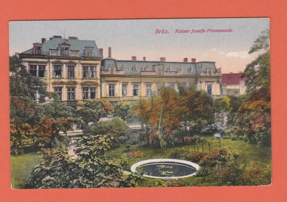 Fotografie: Carte poștală „Brüx — Parcul Împăratul Iosif”, Cehia, necirculată