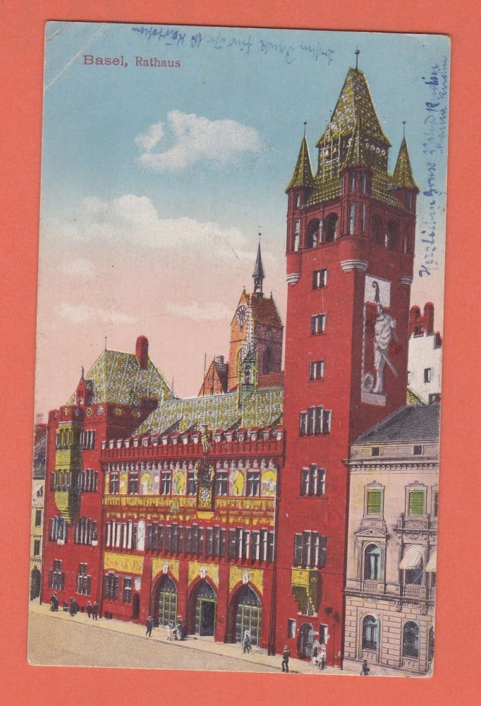 Fotografie: Carte poștală „Basel — Rathaus”, Elveția, circulată în 1924