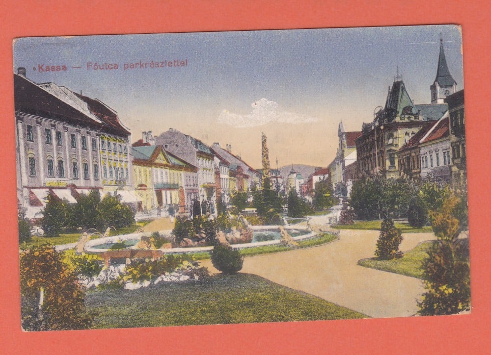 Fotografie: Carte poștală „Kassa (Košice) — parcul și strada principală”, Slovacia, necirculată