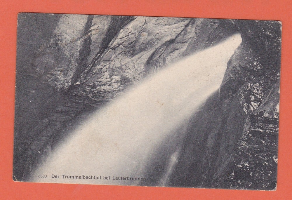 Fotografie: Carte poștală „Trümmelbachfall”, Elveția, 1907, adresată judecătorului Emil Prodanciuc, Cernăuți