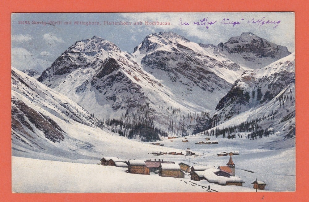 Fotografie: Carte poștală Davos, Elveția, 1919, adresată lui Remus Sbiera, președintele Tribunalului Suceava
