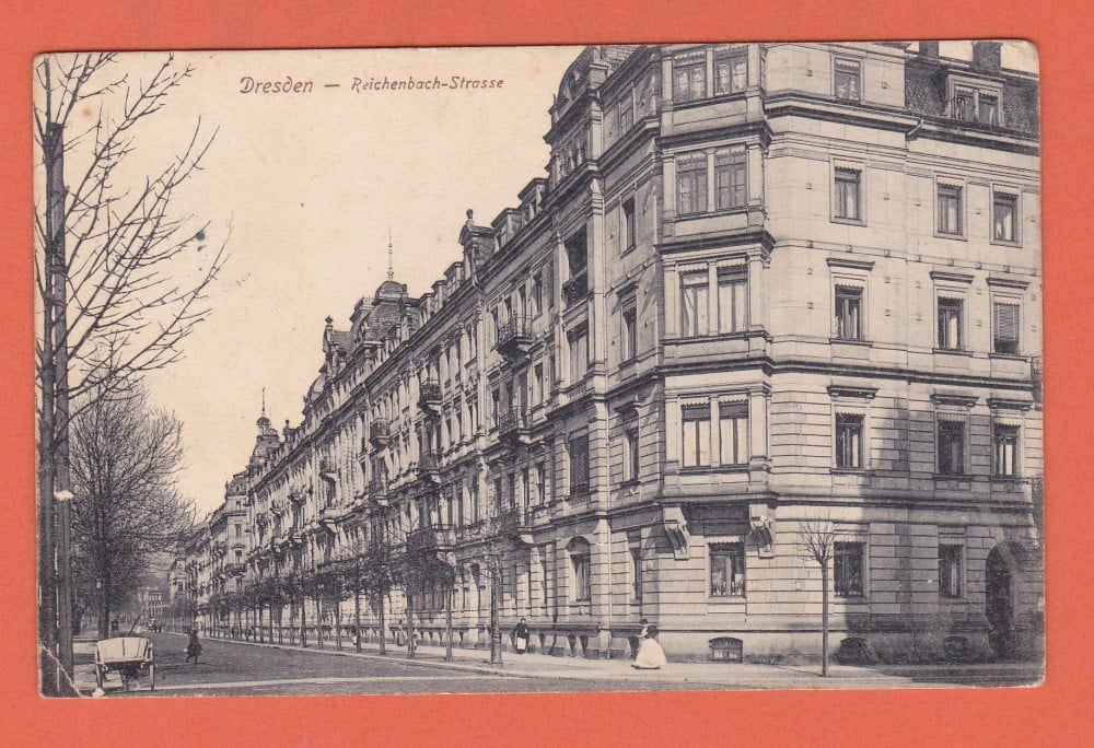 Fotografie: Carte poștală „Dresden — Reichenbachstraße”, 1908, adresată lui Remus Sbiera, Suceava