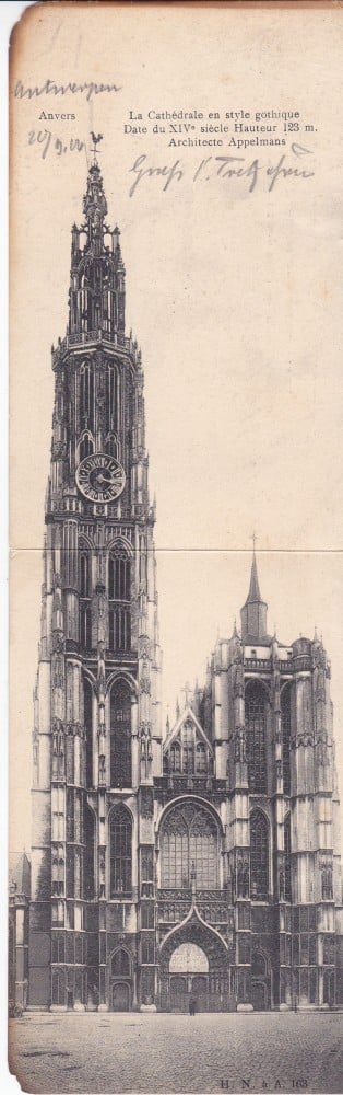 Fotografie: Carte poștală dublă Anvers, Belgia, 1900, adresată judecătorului Emil Prodanciuc, Cernăuți