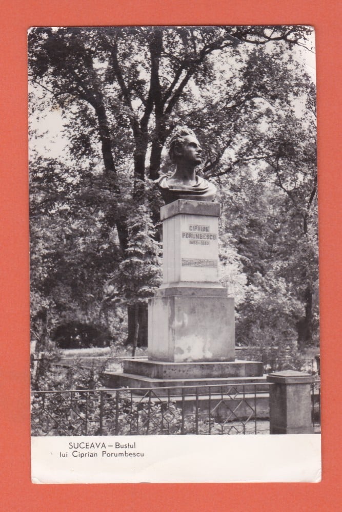 Fotografie: Carte poștală „Suceava — bustul lui Ciprian Porumbescu”, 1961