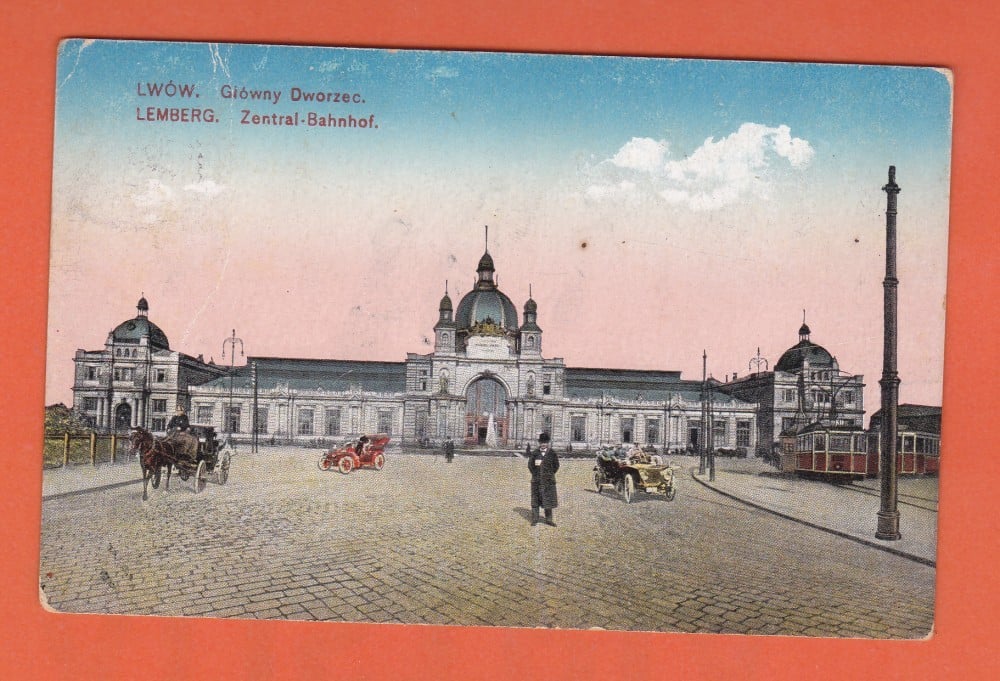 Fotografie: Carte poștală „Lwów — Gara Centrală”, 1918, circulată