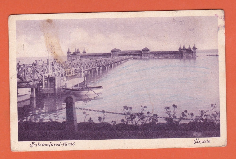 Fotografie: Carte poștală „Balaton — podul”, Ungaria, circulată în 1923