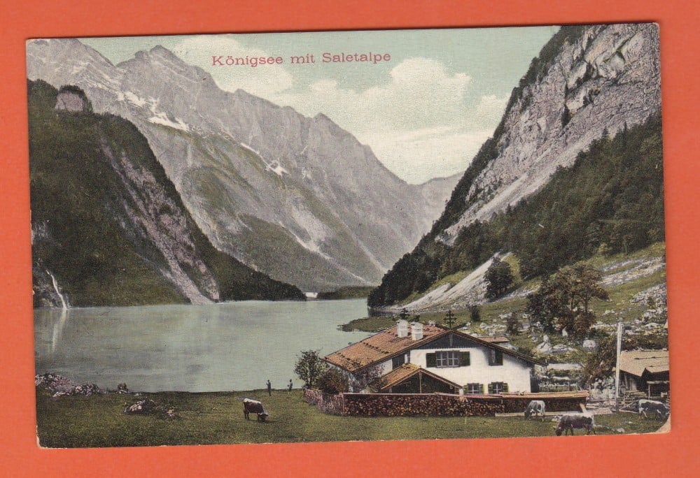 Fotografie: Carte poștală „Königssee mit Saletalpe”, Germania, 1908, circulată spre Câmpulung, Bucovina
