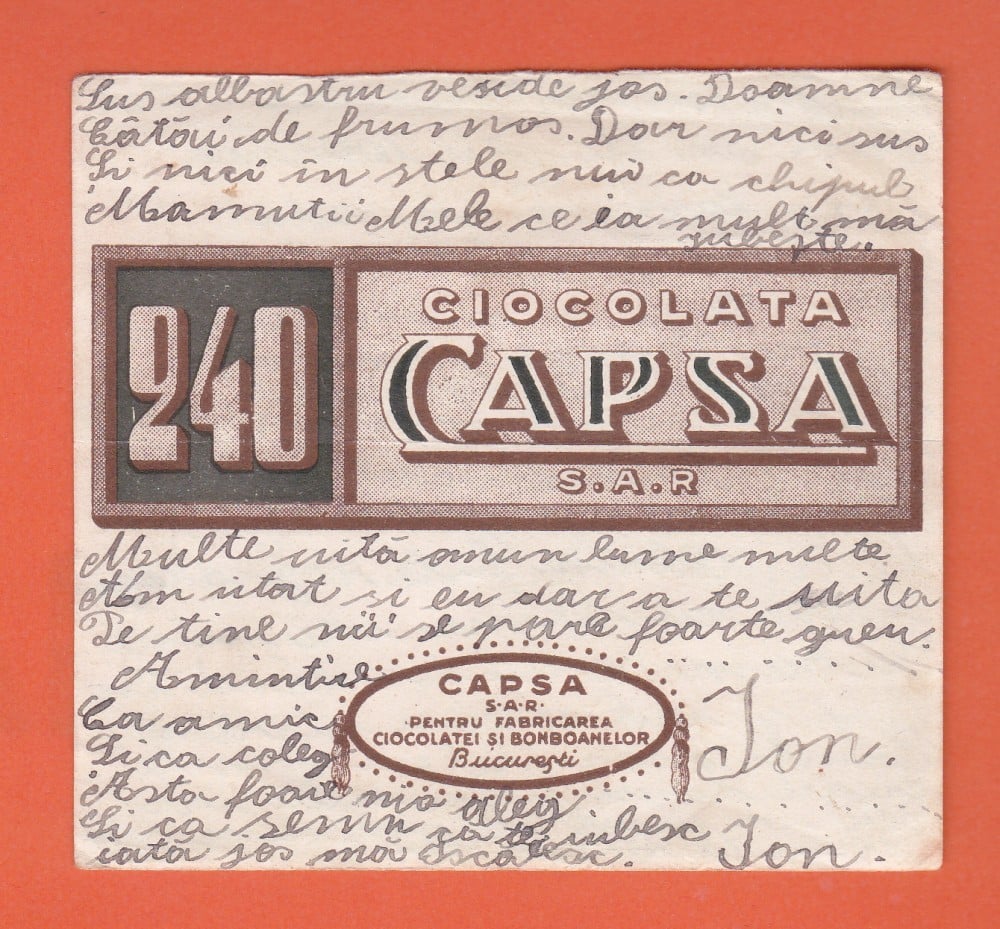 Ambalaj de ciocolată Capșa S.A.R.