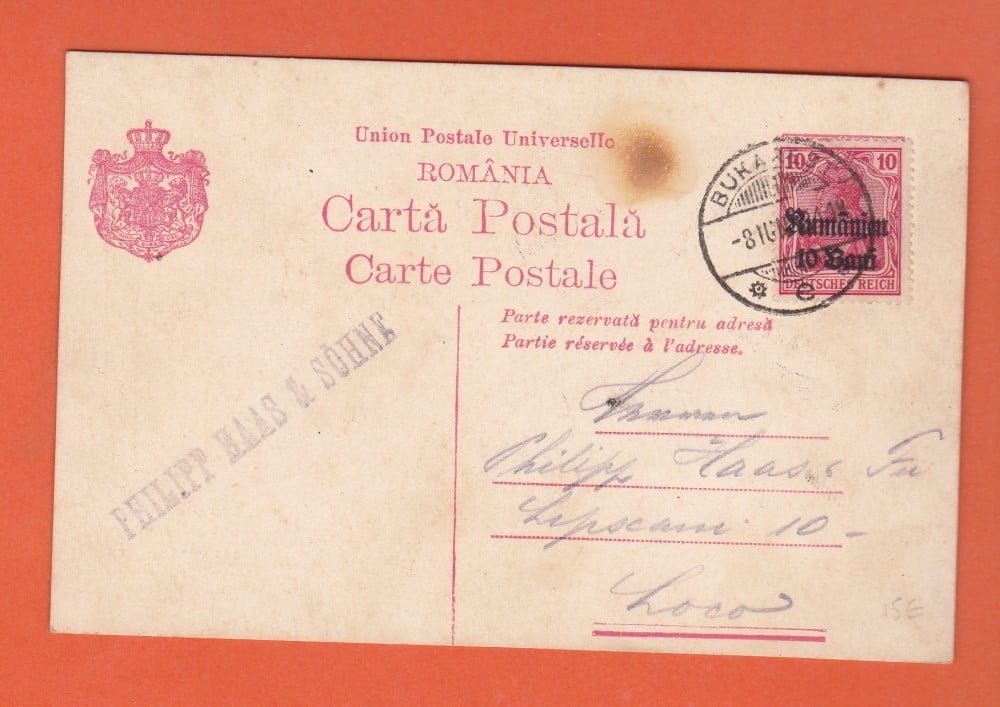 Întreg poștal al Poștei germane în România, 1918, circulat