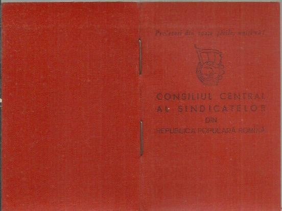 Fotografie: Carnet de membru al Consiliului Central al Sindicatelor din R.P.R.