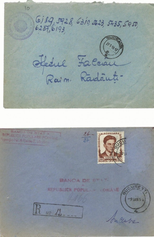 Fotografie: Lot de 4 plicuri circulate între localități din Bucovina, 1958 (III)