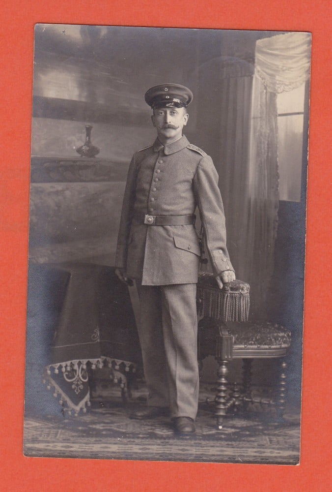Fotografie: Ilustrată-fotografie cu un militar, 1916, circulată