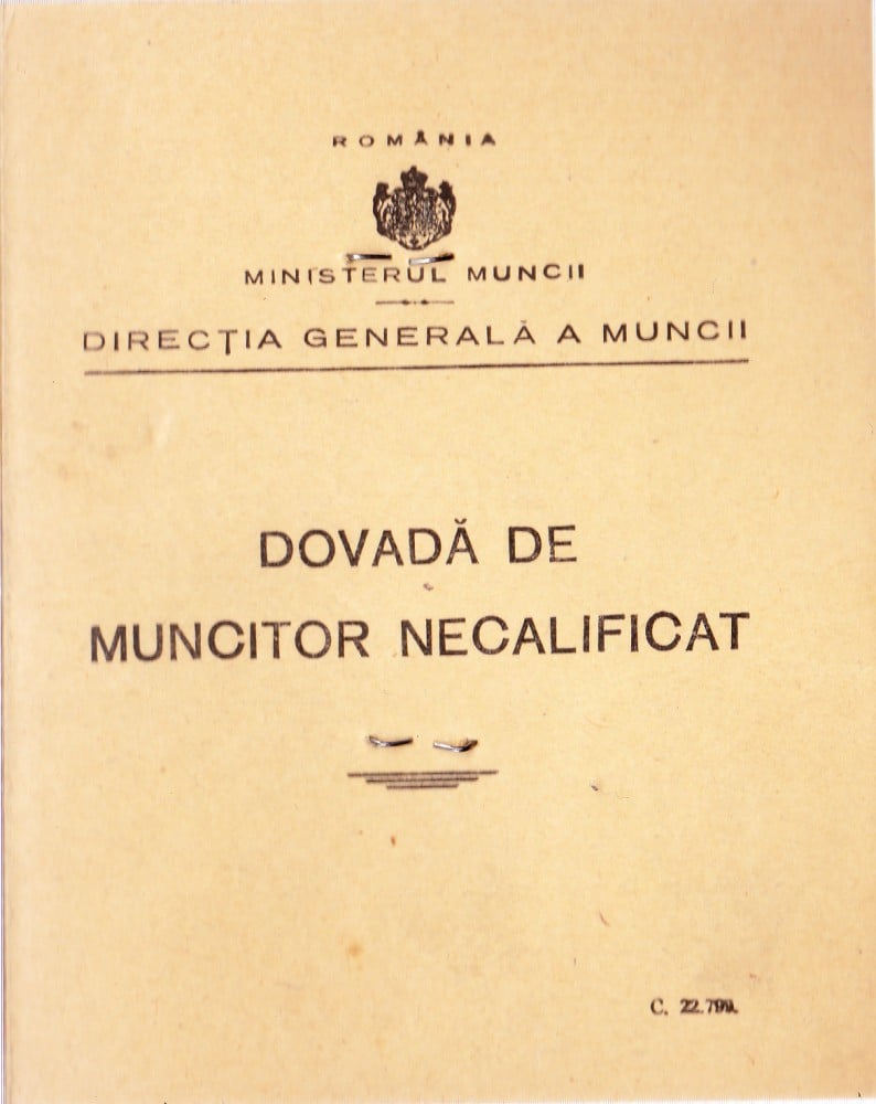Fotografie: Dovadă de muncitor necalificat, Brașov, 1943, Ministerul Muncii