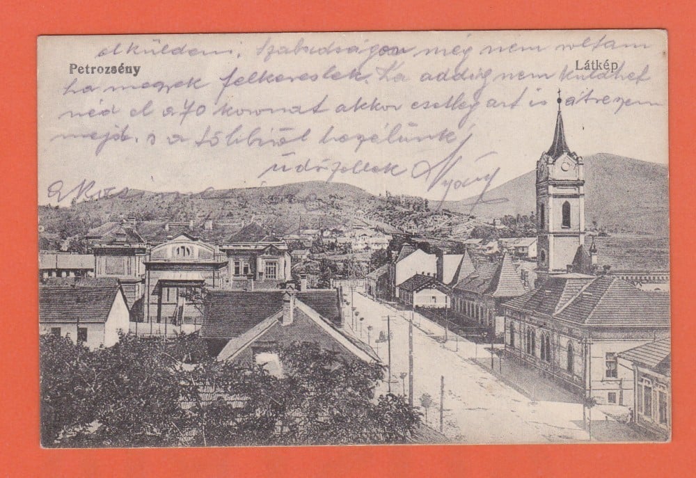 Fotografie: Ilustrată „Petrozsény (Petroșani) — vedere”, circulată în 1918