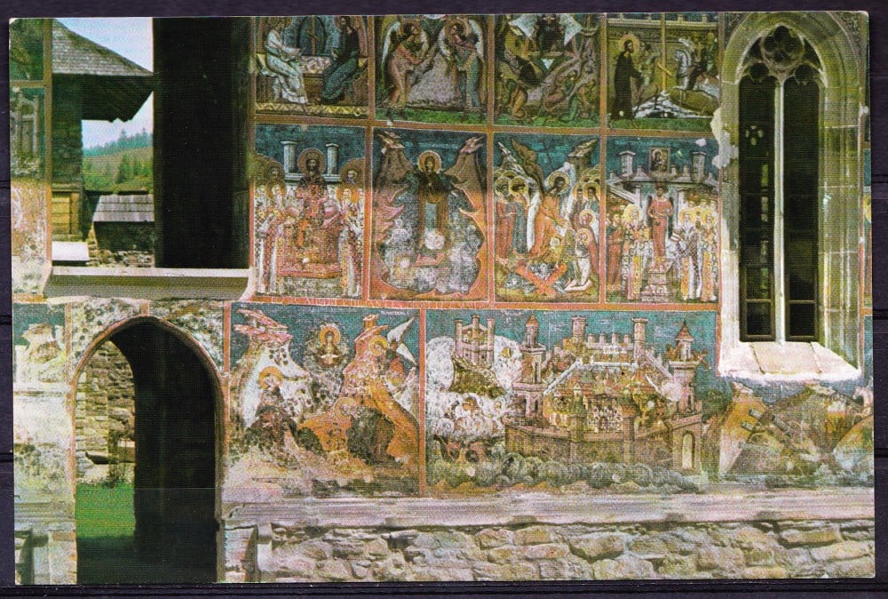 Fotografie: Ilustrată „Detaliu din biserica Mănăstirii Moldovița (sec. XVI)”, necirculată