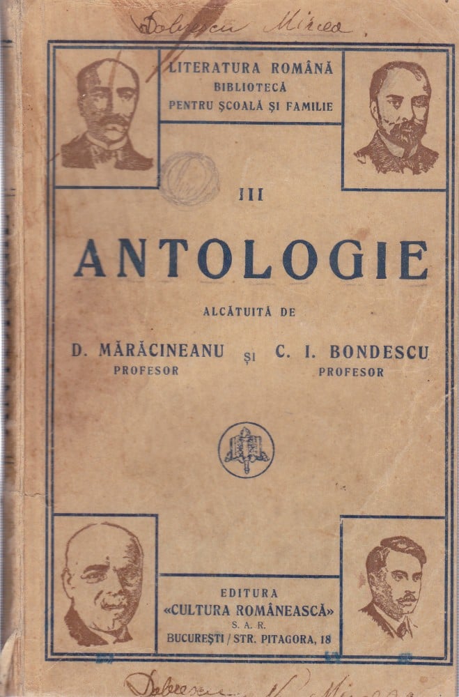 Coperta: Antologie pentru clasa a III-a (cu autograf), Constantin Bondescu, Cultura Romaneasca