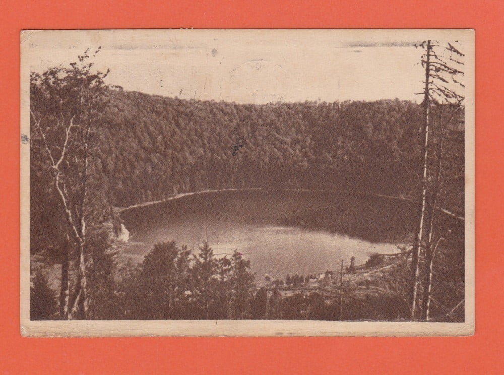 Fotografie: Ilustrată R.P.R. „Lacul Sfânta Ana lângă Tușnad”, 1953, sepia, circulată
