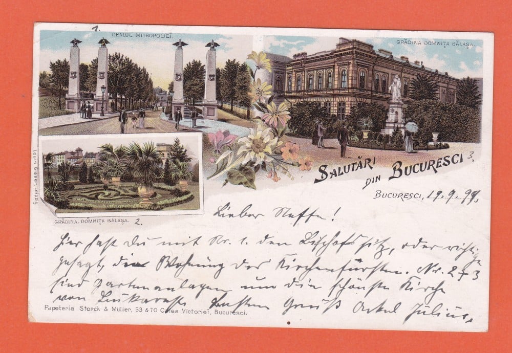 Fotografie: Ilustrată „București — Grădina Domnița Bălașa, Dealul Mitropoliei”, circulată în 1899
