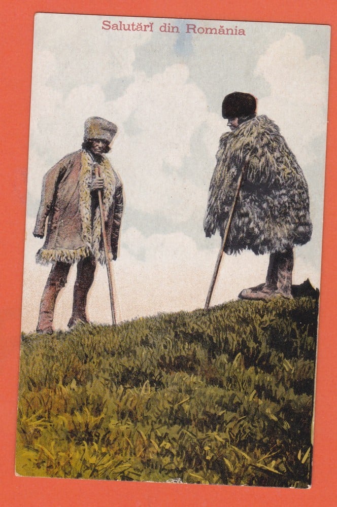 Fotografie: Ilustrată „Salutări din România — ciobani români”, necirculată
