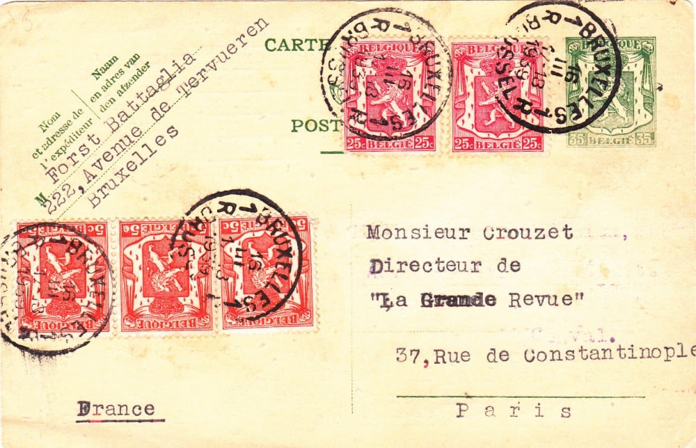 Fotografie: Întreg poștal Belgia, 1939, circulat, francatură multiplă