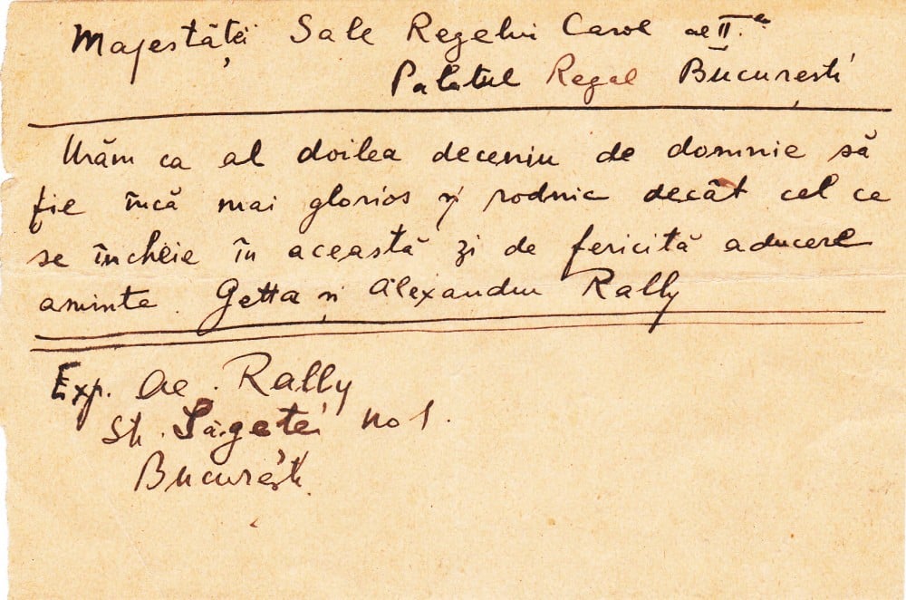 Fotografie: Scrisoare de urare către Regele Carol al II-lea de la poetul Alexandru Rally