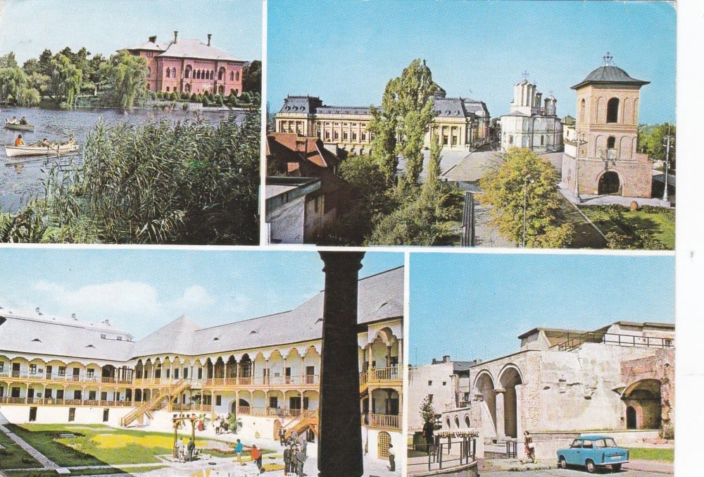 Fotografie: Ilustrată „București — Mogoșoaia, Mitropolia, Hanul lui Manuc, Curtea Veche”, 1975, circulată
