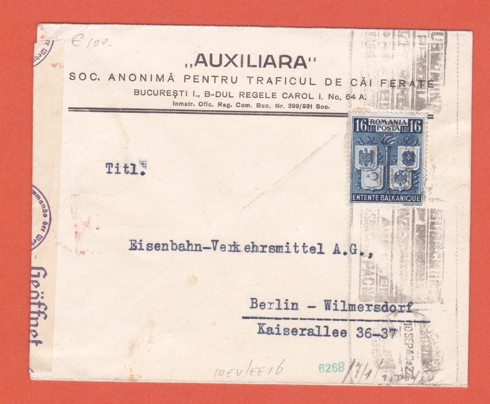 Fotografie: Plic circulat București — Germania, 1940, cu cenzură militară germană