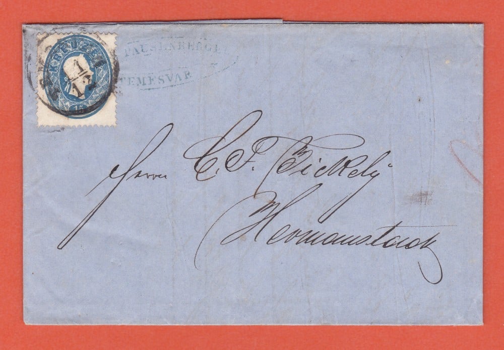 Fotografie: Scrisoare Austria, 1861, circulată Sibiu — Timișoara, francată cu 15 kreuzeri (Michel 22)