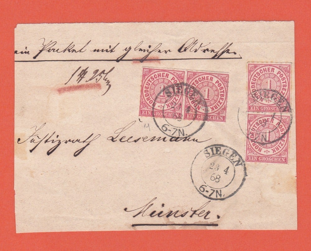 Fotografie: Față de plic, Norddeutscher Postbezirk, 1868, francatură multiplă