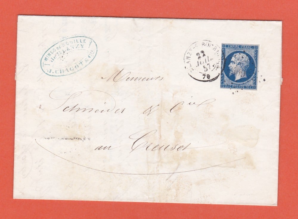 Fotografie: Scrisoare Franța, 1857, francată cu 20 de cenți nedantelat (Michel 13 I b)