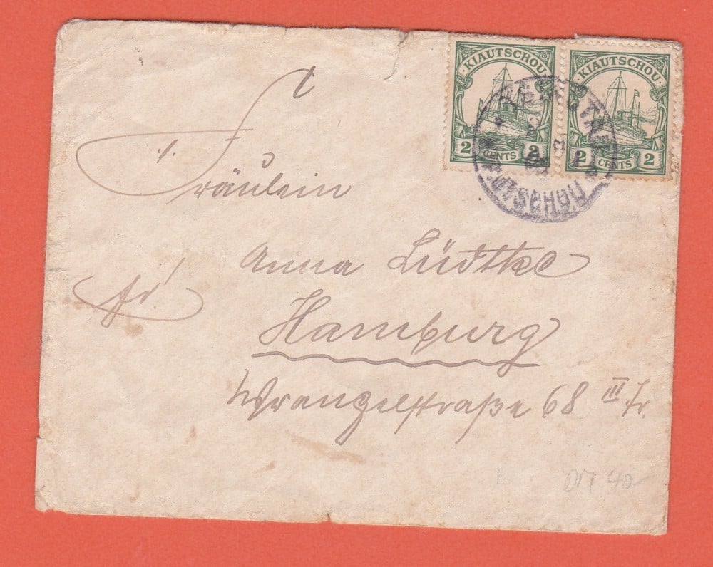 Fotografie: Plic din provincia germană Kiautschou (China), 1906, francatură multiplă