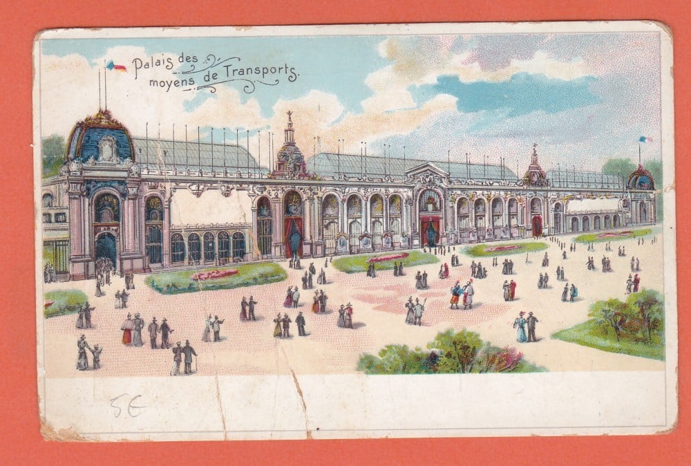 Fotografie: Carte poștală litografiată „Paris — Palais des Moyens de Transports”, necirculată