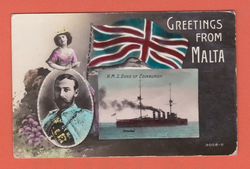 Fotografie: Carte poștală „Greetings from Malta — H.M.S. Duke of Edinburgh”, necirculată
