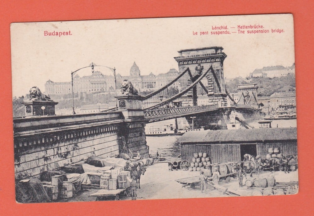 Fotografie: Carte poștală „Budapesta — Podul cu lanțuri, vapoare pe Dunăre”, animată, necirculată