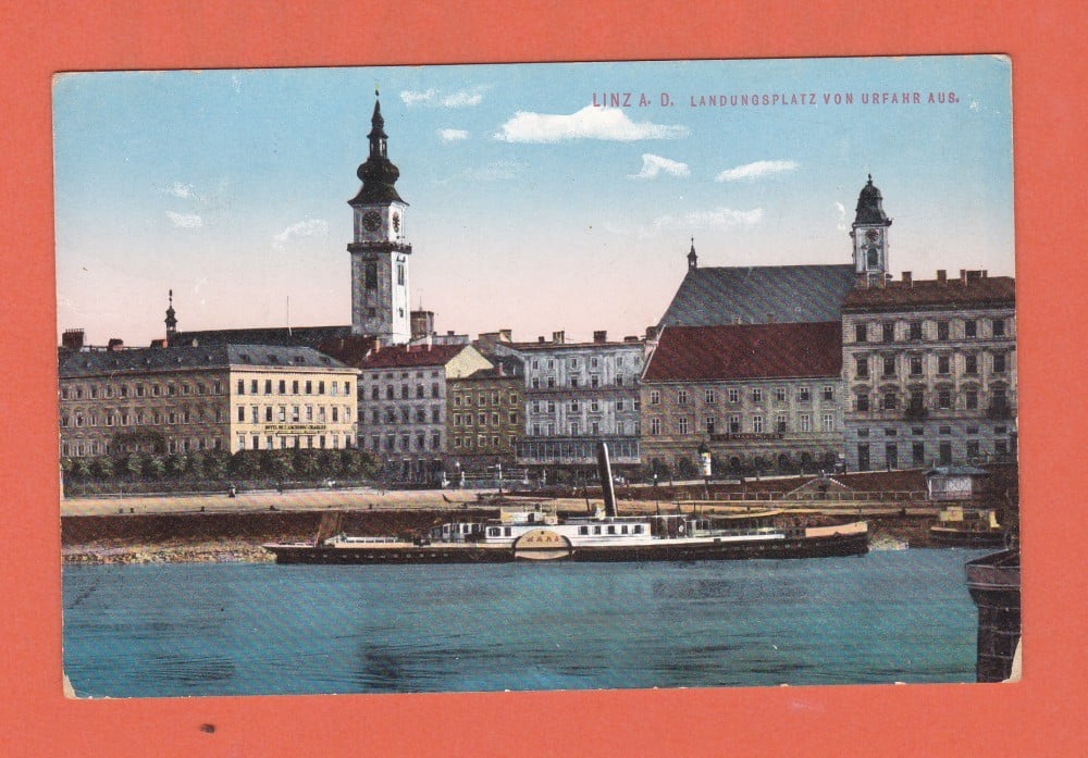 Fotografie: Carte poștală „Linz an der Donau — Landungsplatz”, vapor, necirculată