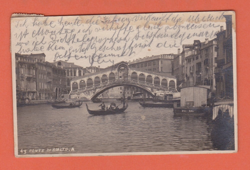 Fotografie: Carte poștală „Ponte di Rialto”, Italia, 1921, francatură multiplă